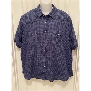 Wrangler Men's Size 2XL Pearl Snap Front Short Sleeve Plaid Shirt Western Cowboy